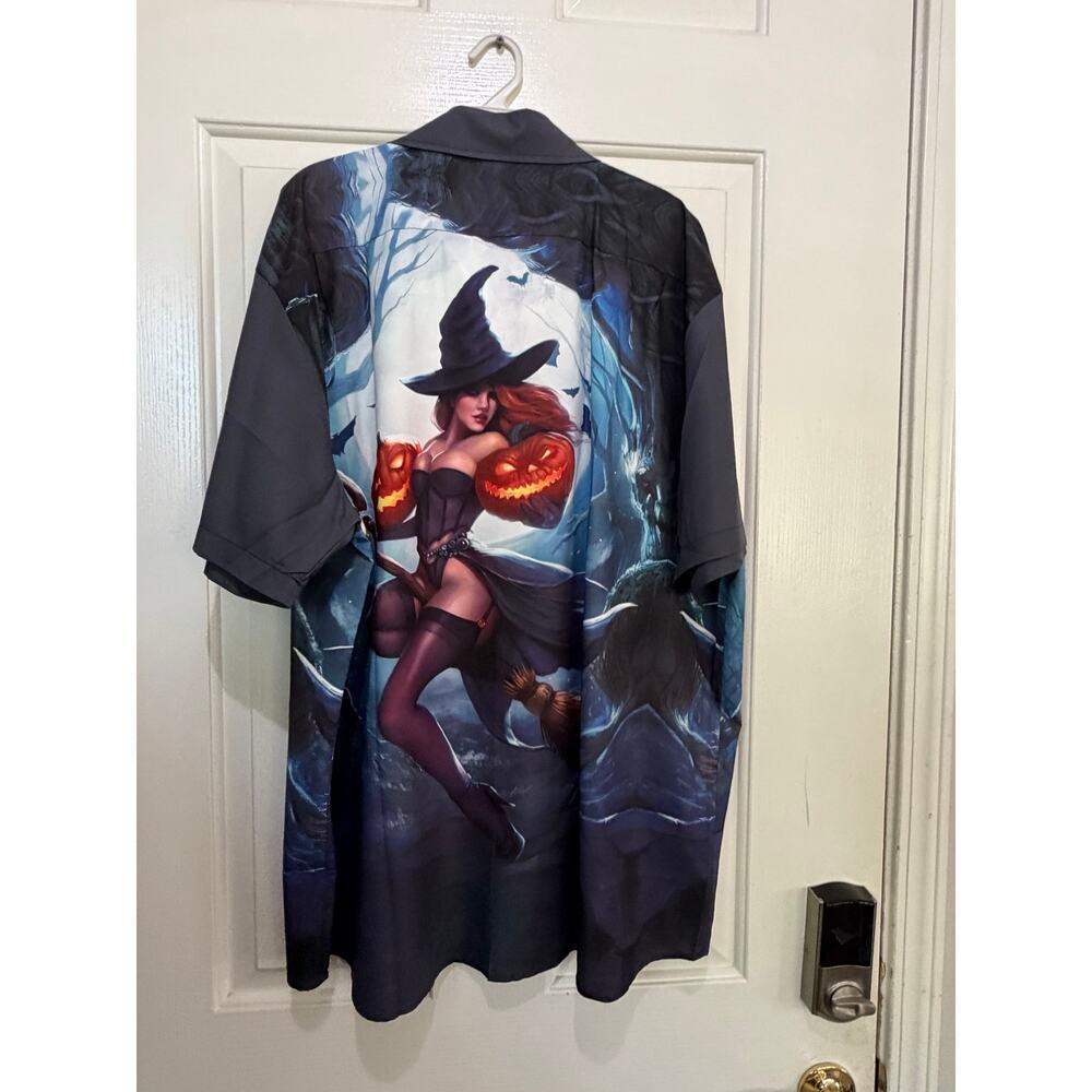 Vintage Hawaiian Shirt Halloween Fire witch Multicolor Size 2XL - Picture 8 of 12